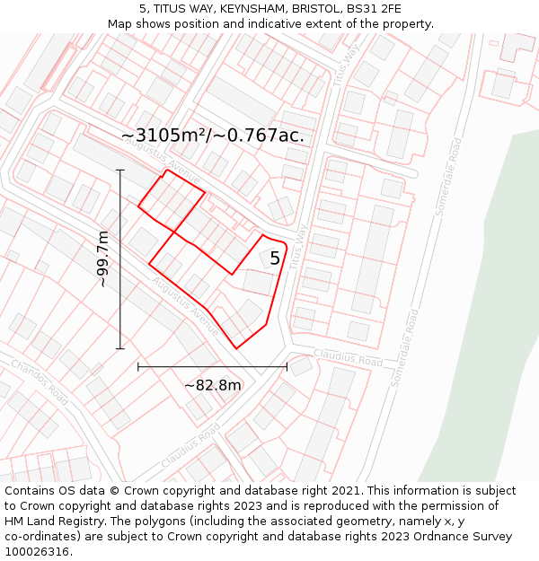 5, TITUS WAY, KEYNSHAM, BRISTOL, BS31 2FE: Plot and title map