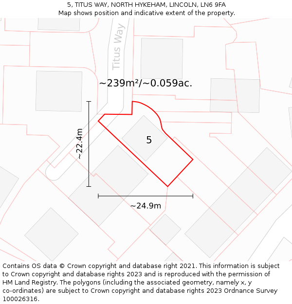 5, TITUS WAY, NORTH HYKEHAM, LINCOLN, LN6 9FA: Plot and title map