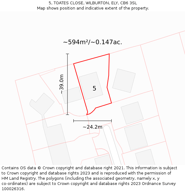 5, TOATES CLOSE, WILBURTON, ELY, CB6 3SL: Plot and title map