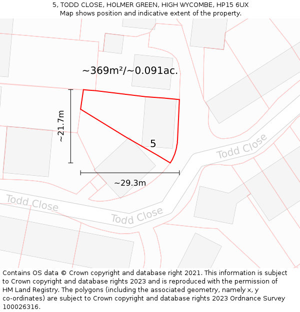 5, TODD CLOSE, HOLMER GREEN, HIGH WYCOMBE, HP15 6UX: Plot and title map