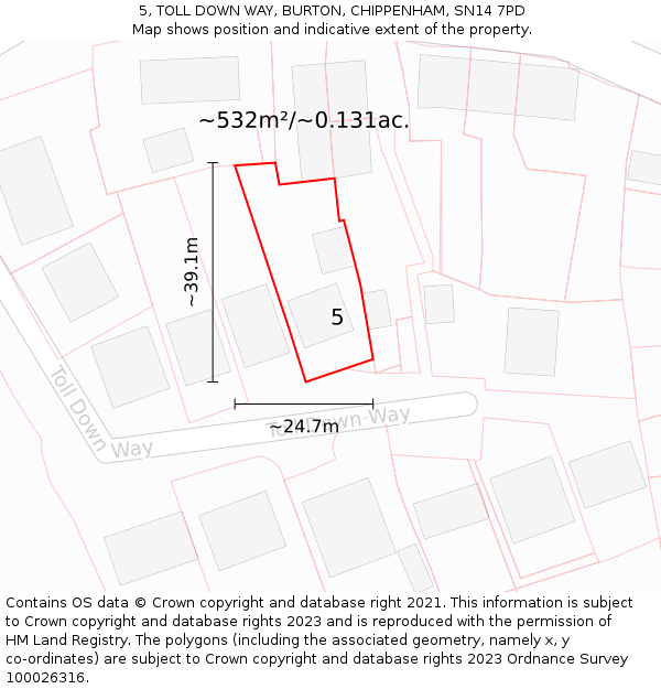 5, TOLL DOWN WAY, BURTON, CHIPPENHAM, SN14 7PD: Plot and title map