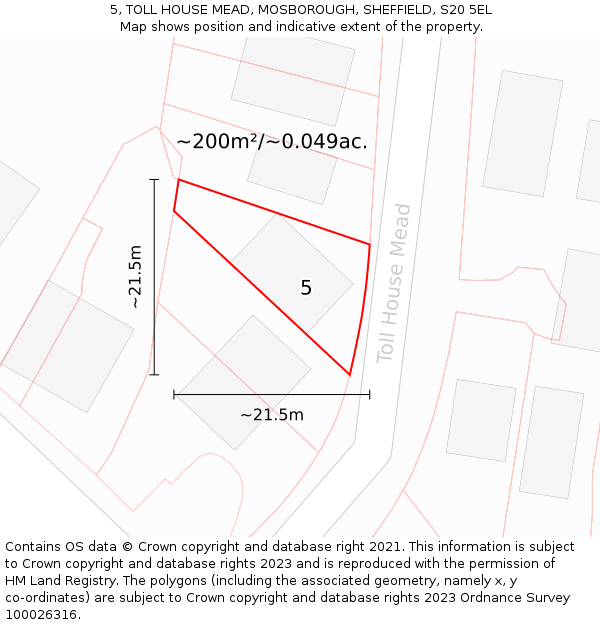 5, TOLL HOUSE MEAD, MOSBOROUGH, SHEFFIELD, S20 5EL: Plot and title map