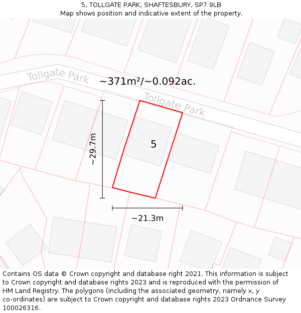 5, TOLLGATE PARK, SHAFTESBURY, SP7 9LB: Plot and title map