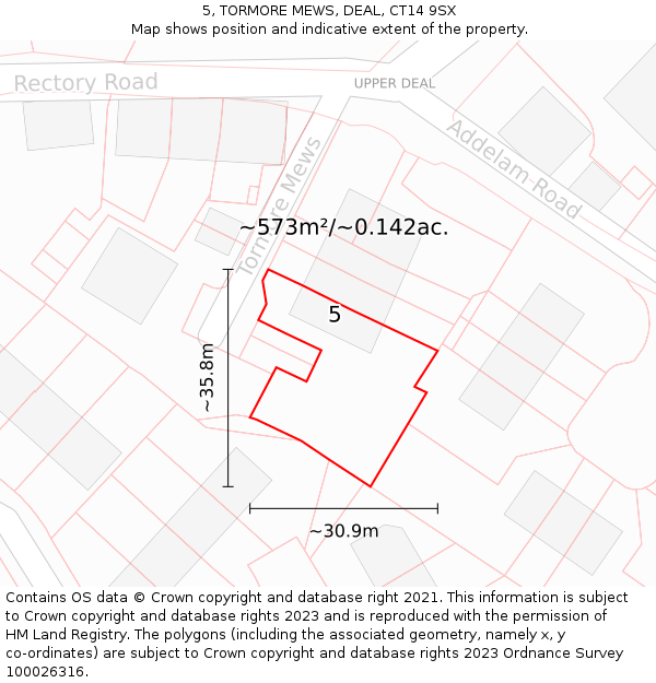 5, TORMORE MEWS, DEAL, CT14 9SX: Plot and title map