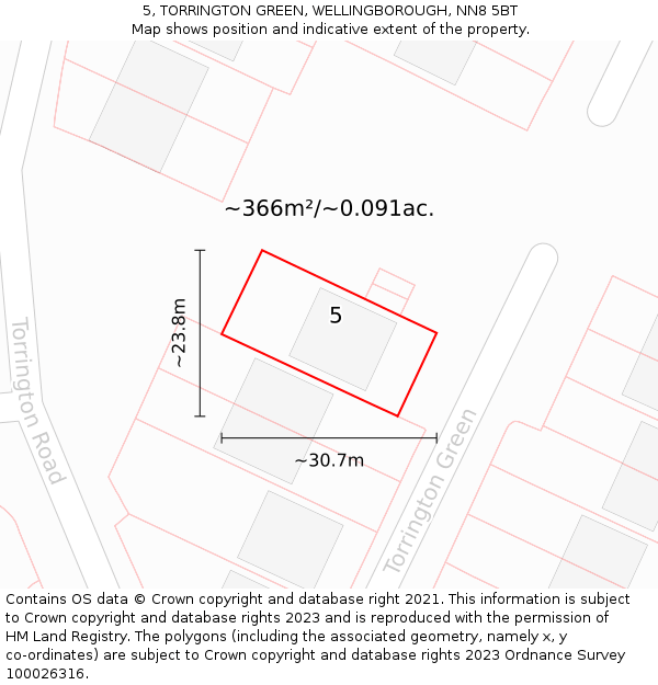 5, TORRINGTON GREEN, WELLINGBOROUGH, NN8 5BT: Plot and title map