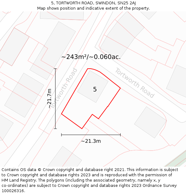 5, TORTWORTH ROAD, SWINDON, SN25 2AJ: Plot and title map