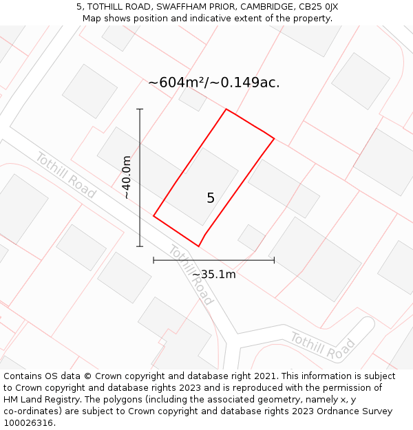 5, TOTHILL ROAD, SWAFFHAM PRIOR, CAMBRIDGE, CB25 0JX: Plot and title map