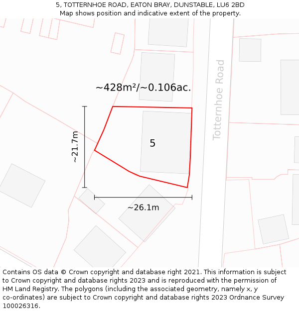 5, TOTTERNHOE ROAD, EATON BRAY, DUNSTABLE, LU6 2BD: Plot and title map