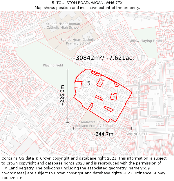 5, TOULSTON ROAD, WIGAN, WN6 7EX: Plot and title map