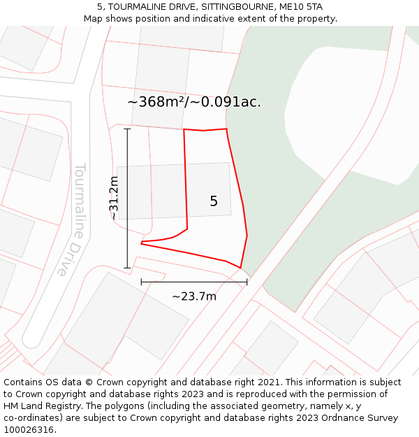 5, TOURMALINE DRIVE, SITTINGBOURNE, ME10 5TA: Plot and title map