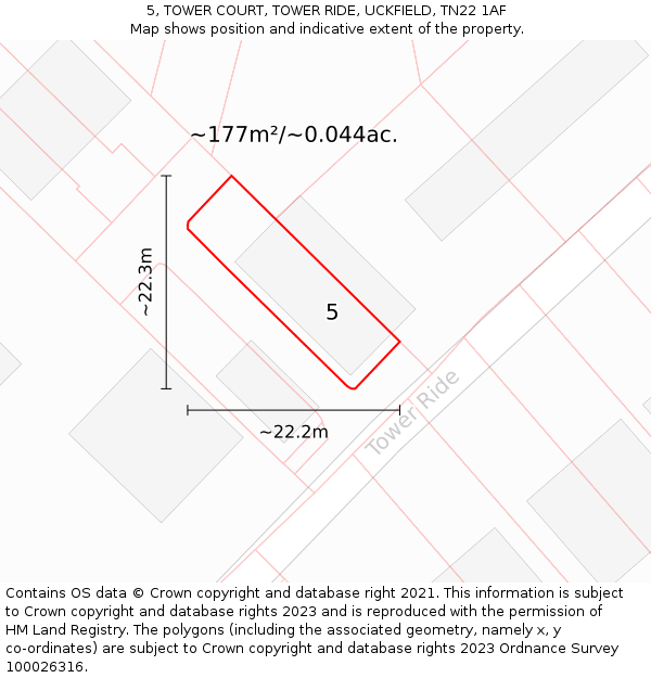 5, TOWER COURT, TOWER RIDE, UCKFIELD, TN22 1AF: Plot and title map