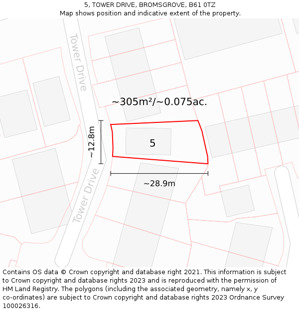 5, TOWER DRIVE, BROMSGROVE, B61 0TZ: Plot and title map