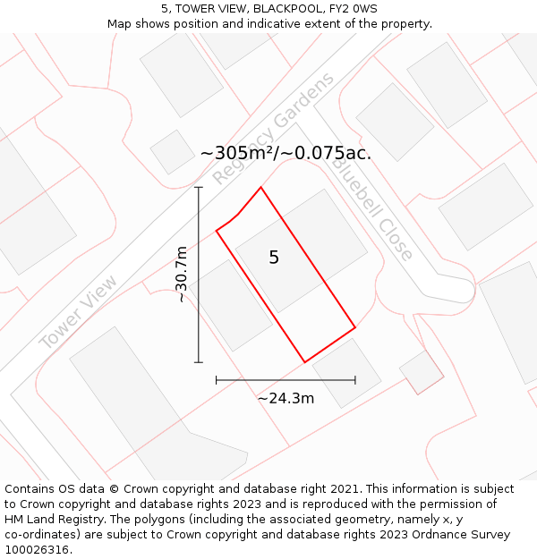 5, TOWER VIEW, BLACKPOOL, FY2 0WS: Plot and title map