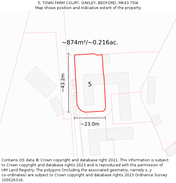 5, TOWN FARM COURT, OAKLEY, BEDFORD, MK43 7SW: Plot and title map