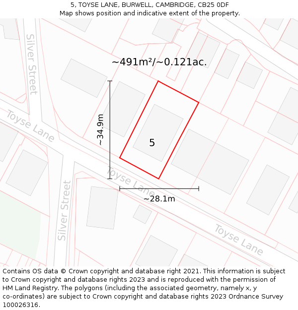 5, TOYSE LANE, BURWELL, CAMBRIDGE, CB25 0DF: Plot and title map
