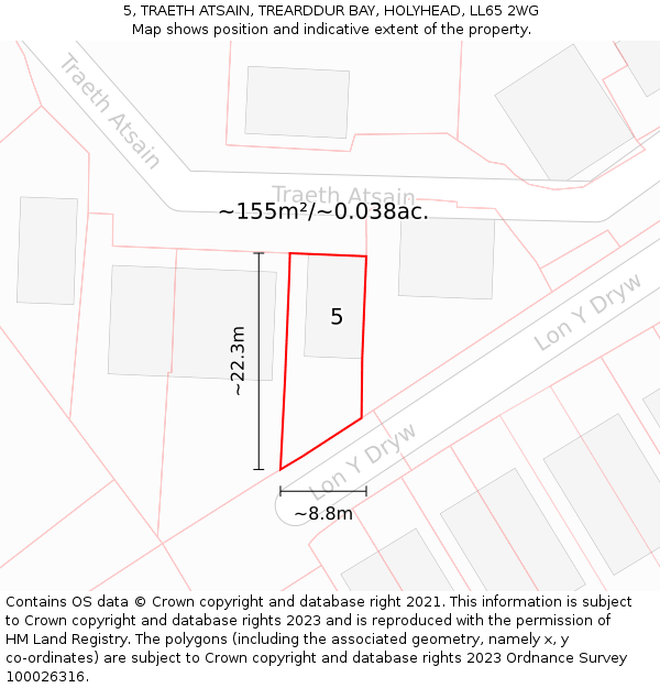 5, TRAETH ATSAIN, TREARDDUR BAY, HOLYHEAD, LL65 2WG: Plot and title map