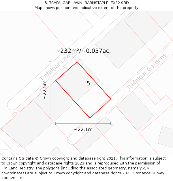 5, TRAFALGAR LAWN, BARNSTAPLE, EX32 9BD: Plot and title map