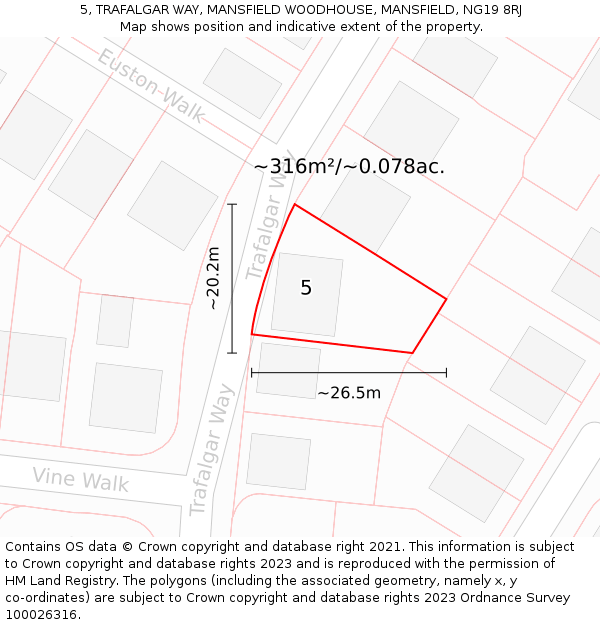 5, TRAFALGAR WAY, MANSFIELD WOODHOUSE, MANSFIELD, NG19 8RJ: Plot and title map