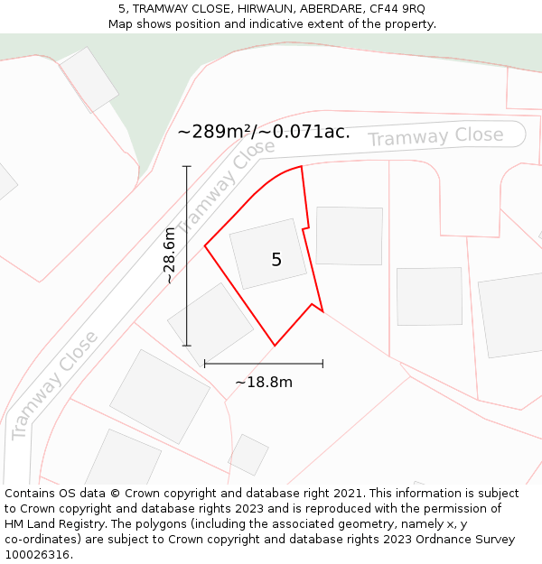 5, TRAMWAY CLOSE, HIRWAUN, ABERDARE, CF44 9RQ: Plot and title map