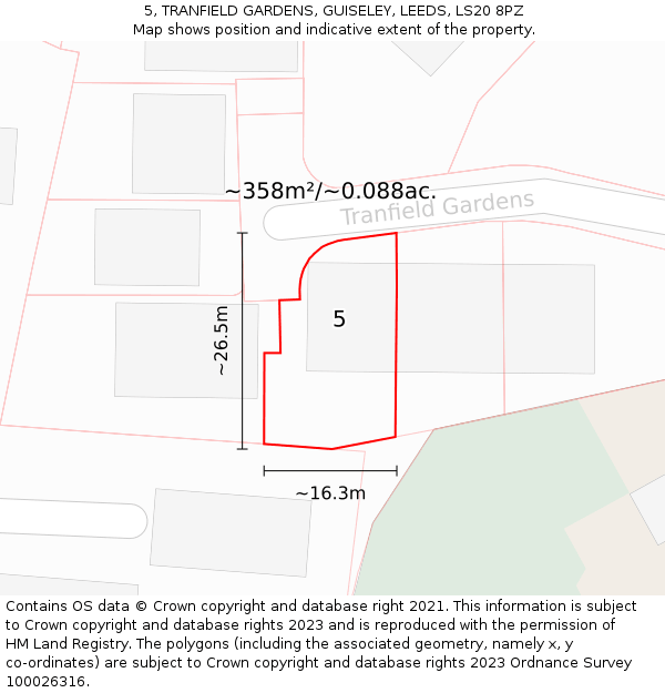 5, TRANFIELD GARDENS, GUISELEY, LEEDS, LS20 8PZ: Plot and title map