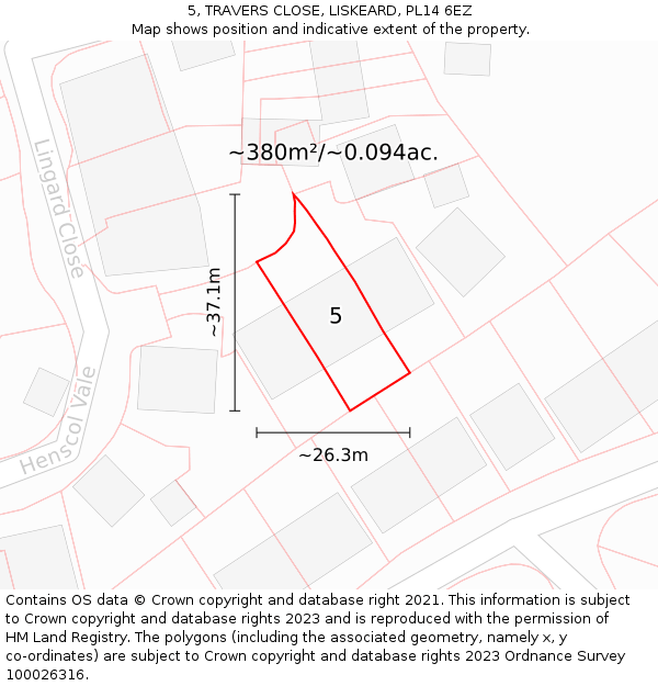 5, TRAVERS CLOSE, LISKEARD, PL14 6EZ: Plot and title map