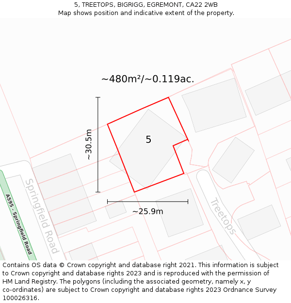 5, TREETOPS, BIGRIGG, EGREMONT, CA22 2WB: Plot and title map