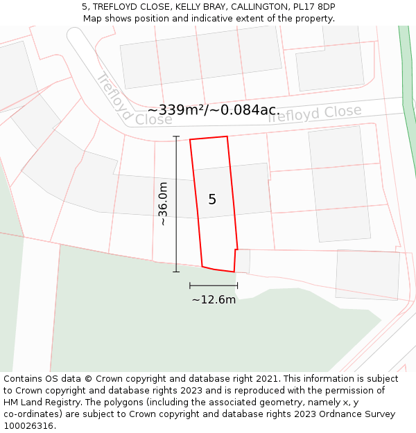 5, TREFLOYD CLOSE, KELLY BRAY, CALLINGTON, PL17 8DP: Plot and title map