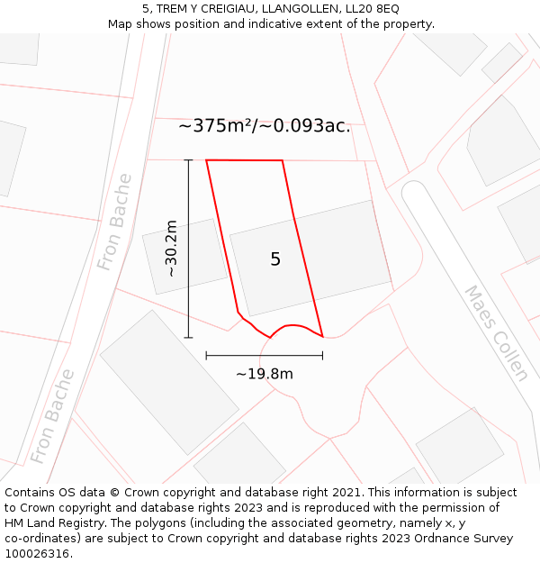 5, TREM Y CREIGIAU, LLANGOLLEN, LL20 8EQ: Plot and title map