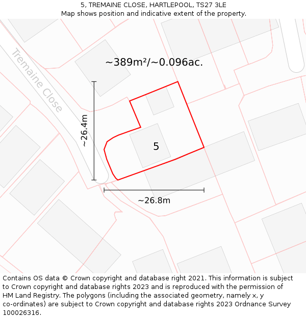 5, TREMAINE CLOSE, HARTLEPOOL, TS27 3LE: Plot and title map