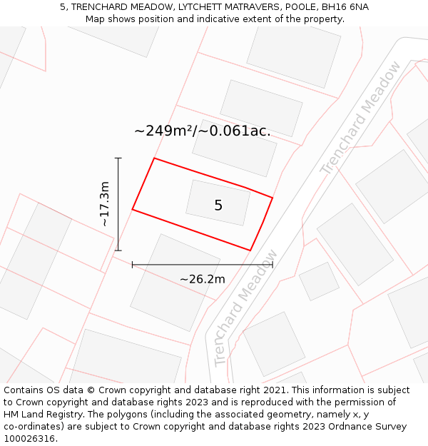 5, TRENCHARD MEADOW, LYTCHETT MATRAVERS, POOLE, BH16 6NA: Plot and title map