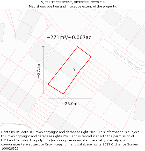 5, TRENT CRESCENT, BICESTER, OX26 2JB: Plot and title map