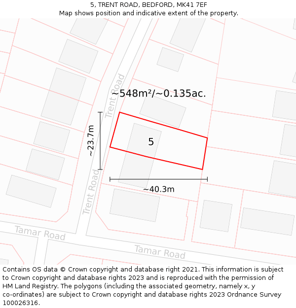 5, TRENT ROAD, BEDFORD, MK41 7EF: Plot and title map