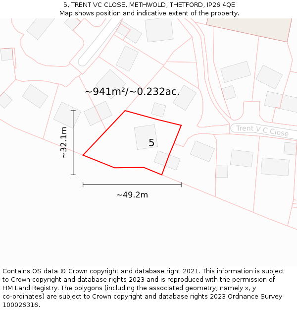 5, TRENT VC CLOSE, METHWOLD, THETFORD, IP26 4QE: Plot and title map