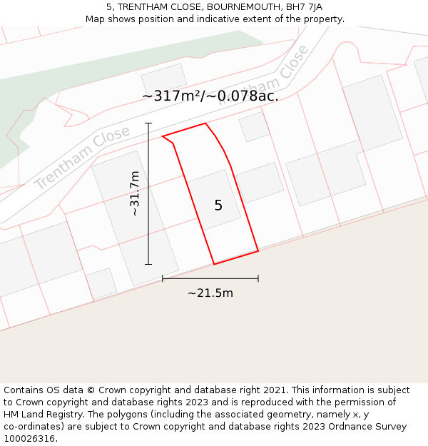 5, TRENTHAM CLOSE, BOURNEMOUTH, BH7 7JA: Plot and title map