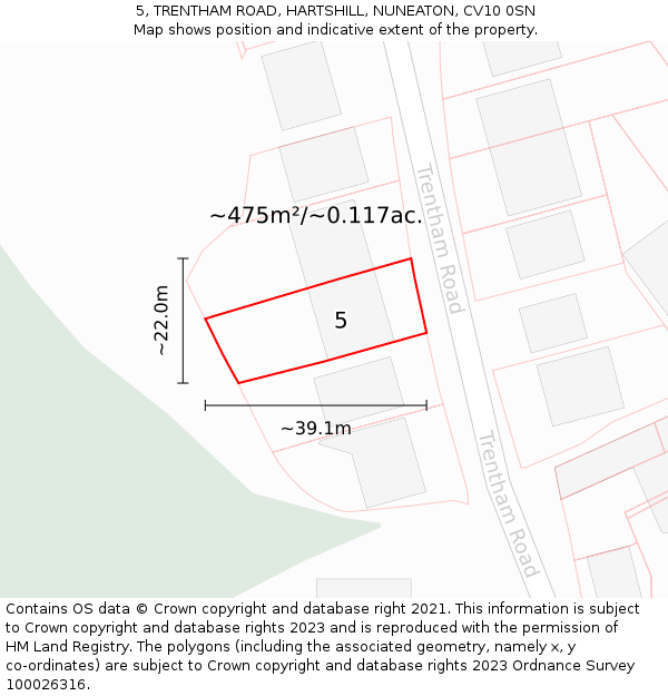 5, TRENTHAM ROAD, HARTSHILL, NUNEATON, CV10 0SN: Plot and title map