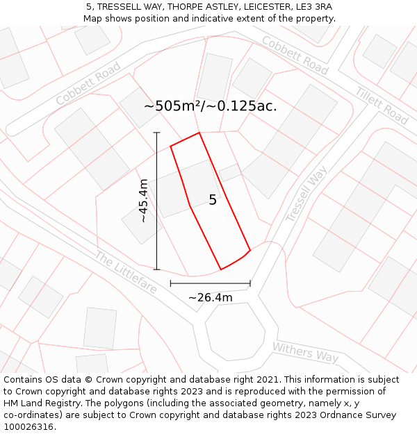 5, TRESSELL WAY, THORPE ASTLEY, LEICESTER, LE3 3RA: Plot and title map