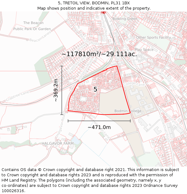 5, TRETOIL VIEW, BODMIN, PL31 1BX: Plot and title map