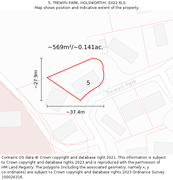 5, TREWYN PARK, HOLSWORTHY, EX22 6LS: Plot and title map