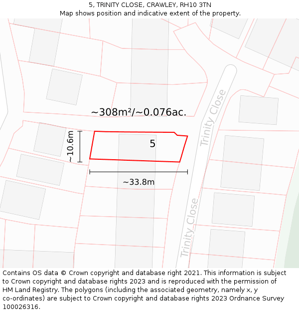 5, TRINITY CLOSE, CRAWLEY, RH10 3TN: Plot and title map