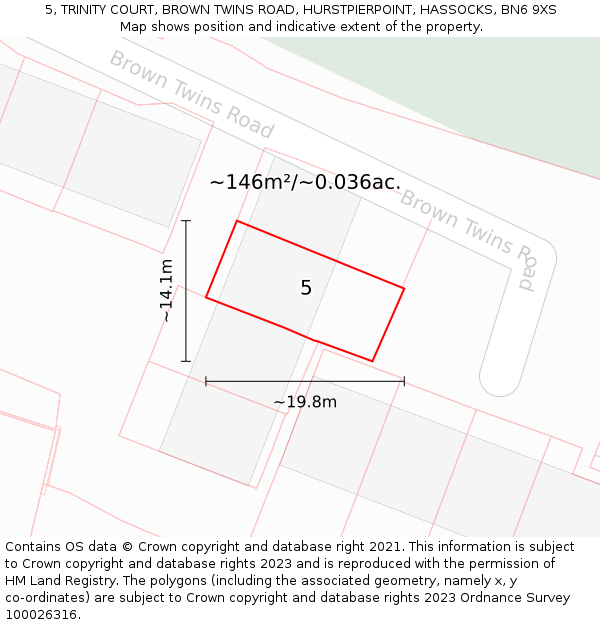 5, TRINITY COURT, BROWN TWINS ROAD, HURSTPIERPOINT, HASSOCKS, BN6 9XS: Plot and title map