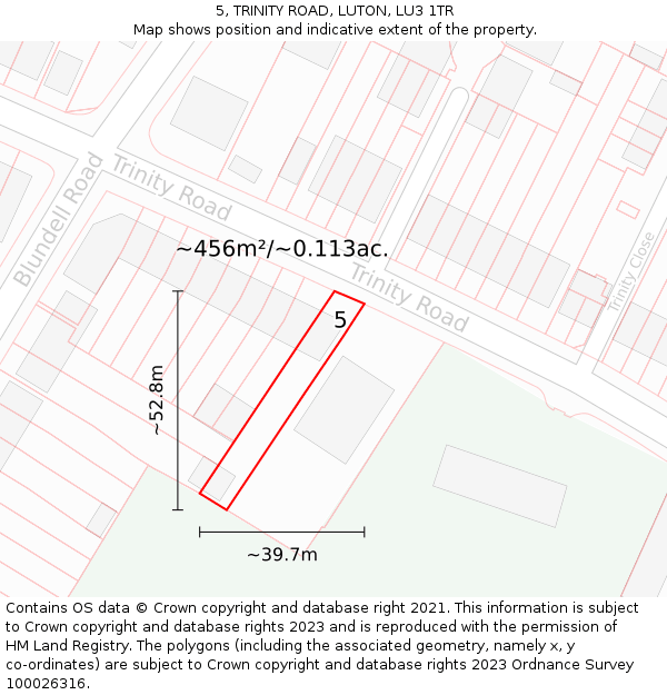 5, TRINITY ROAD, LUTON, LU3 1TR: Plot and title map