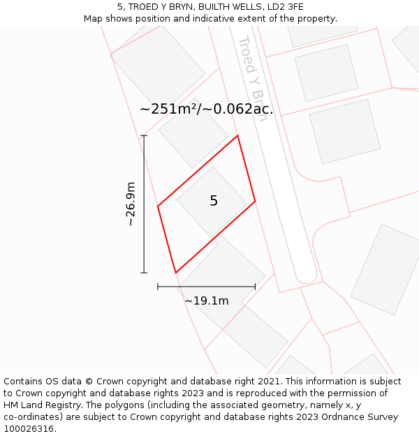 5, TROED Y BRYN, BUILTH WELLS, LD2 3FE: Plot and title map