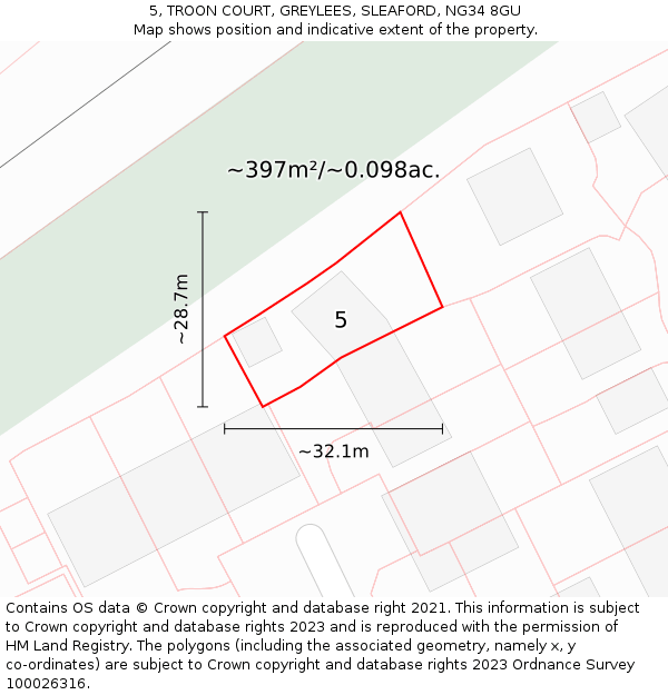 5, TROON COURT, GREYLEES, SLEAFORD, NG34 8GU: Plot and title map