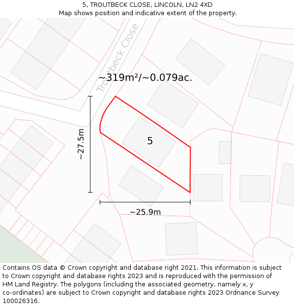 5, TROUTBECK CLOSE, LINCOLN, LN2 4XD: Plot and title map