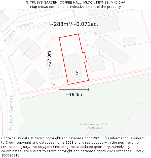 5, TRUBYS GARDEN, COFFEE HALL, MILTON KEYNES, MK6 5HA: Plot and title map