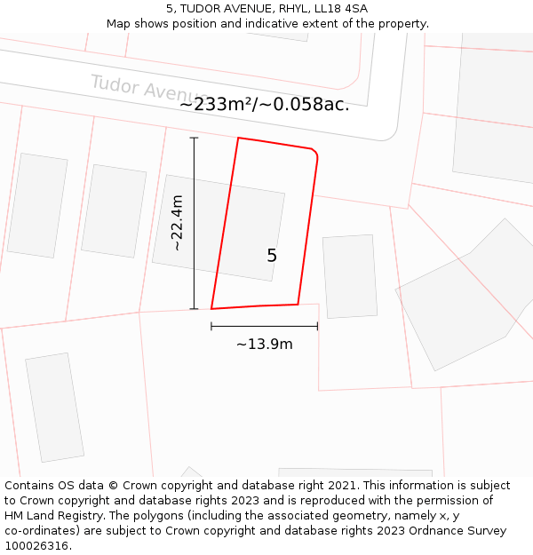 5, TUDOR AVENUE, RHYL, LL18 4SA: Plot and title map