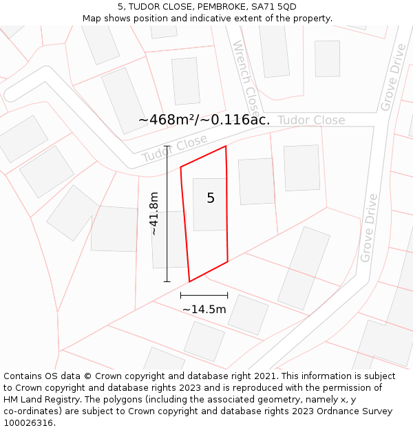 5, TUDOR CLOSE, PEMBROKE, SA71 5QD: Plot and title map