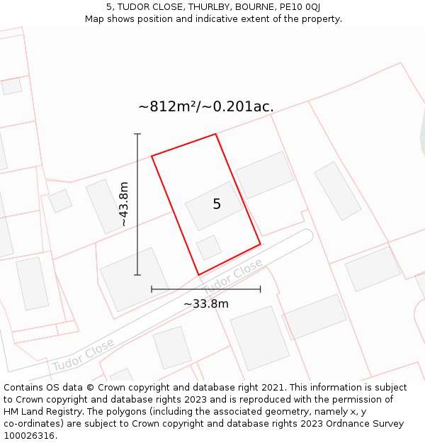 5, TUDOR CLOSE, THURLBY, BOURNE, PE10 0QJ: Plot and title map