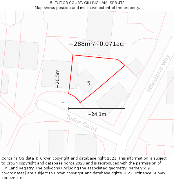 5, TUDOR COURT, GILLINGHAM, SP8 4TF: Plot and title map