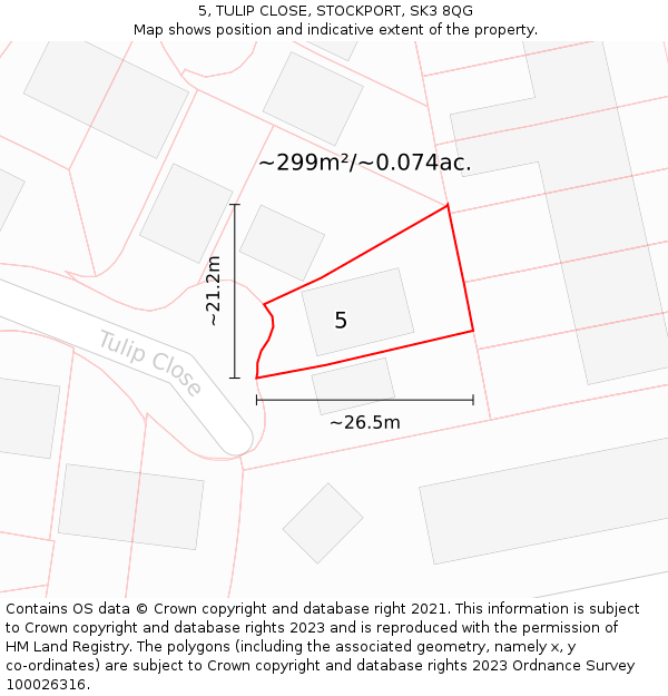 5, TULIP CLOSE, STOCKPORT, SK3 8QG: Plot and title map